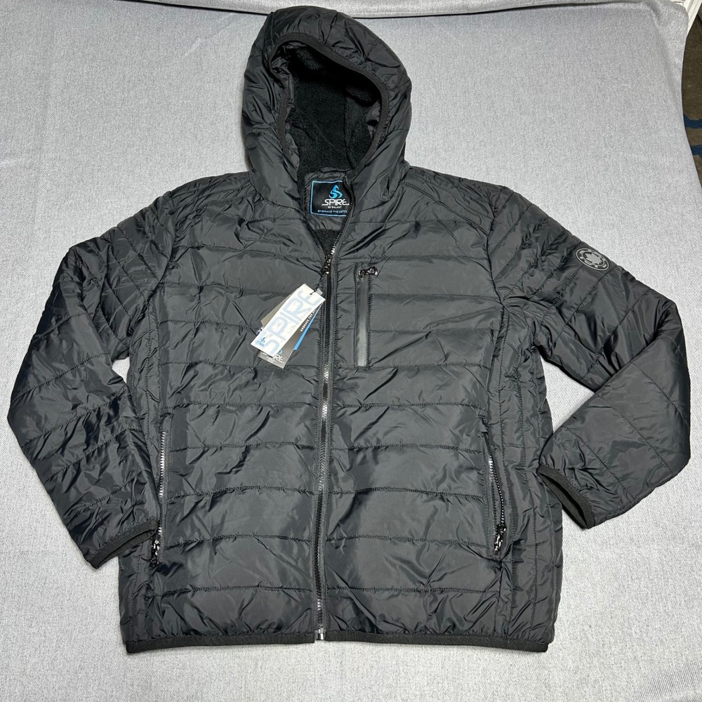 Spire by Galaxy Mens Sherpa Lined Puffer Jacket Medium Black Water Resistant NWT